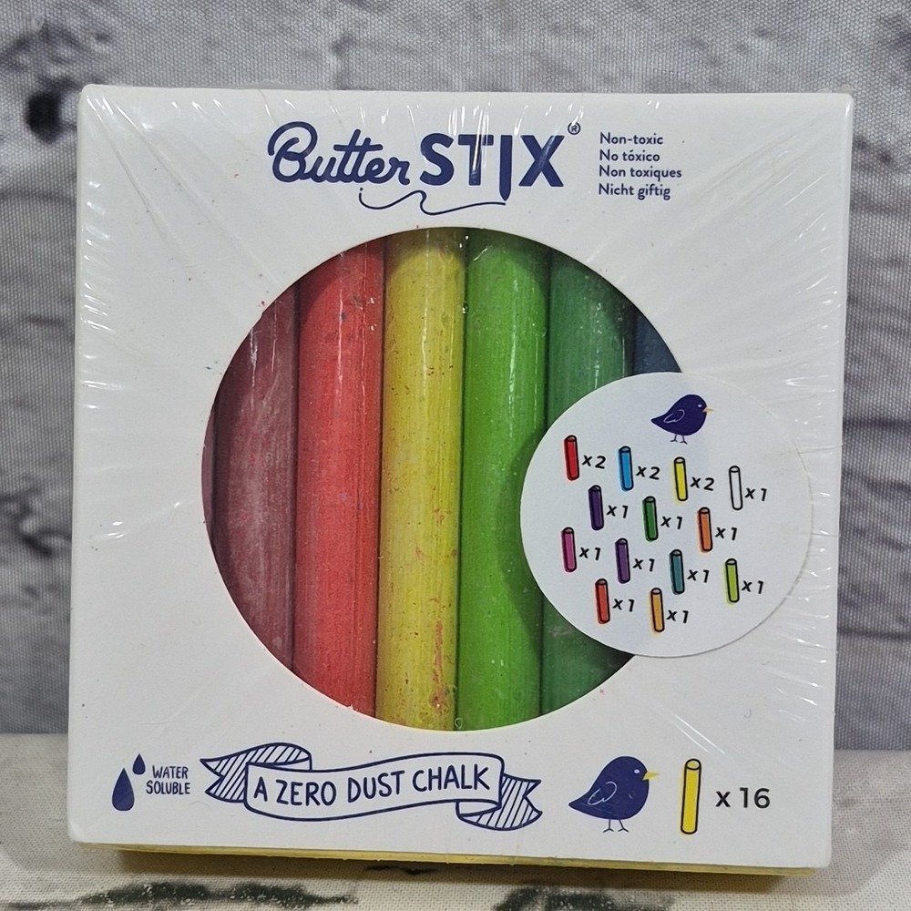 ButterStix Chalk 16 Piece‎ assorted Colors Jaq Jaq Bird Butter Stix Zero Dust